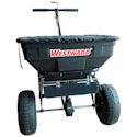 Broadcast Spreader w/Cover, 125 lb. Capacity, Pneumatic Wheel Type, 1 Hole Drop Type, Fixed T Handle, Priced Each, 